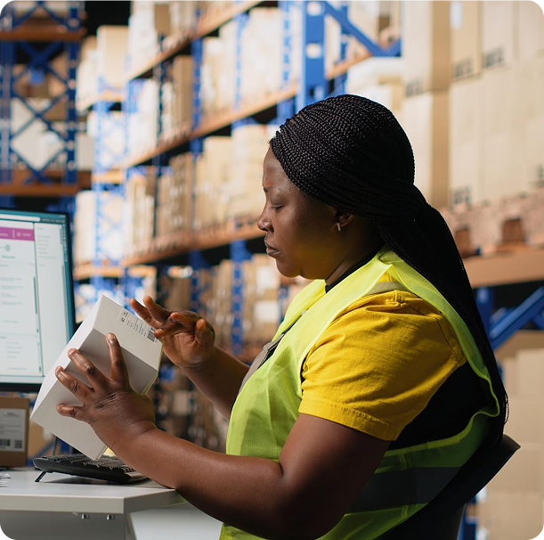 Customs officer reviewing shipment documentation
