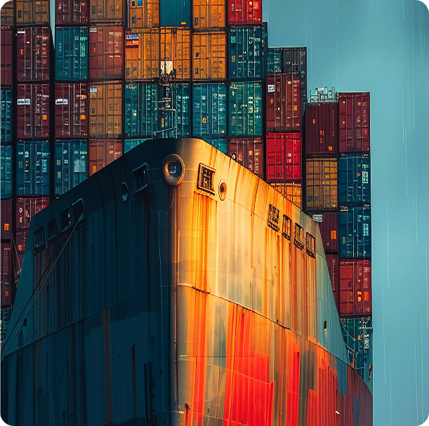Container ship bow loaded with colourful containers